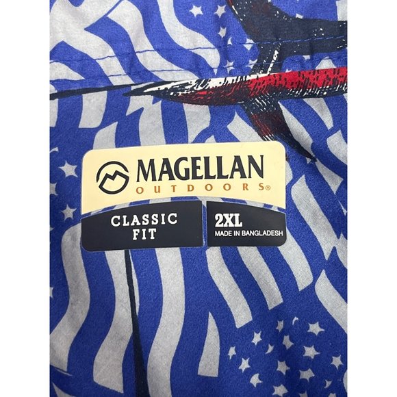 Magellan Outdoors Men's Hawaiian Shirt American Flag Marlin 2XL Red White Blue C - Picture 3 of 7